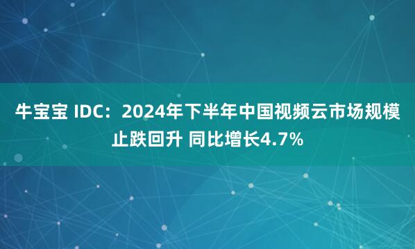 牛宝宝 IDC：2024年下半年中国视频云市场规模止跌回升 同比增长4.7%